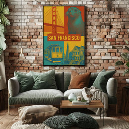 San Francisco Icons in Retro Travel Poster PosterGoat