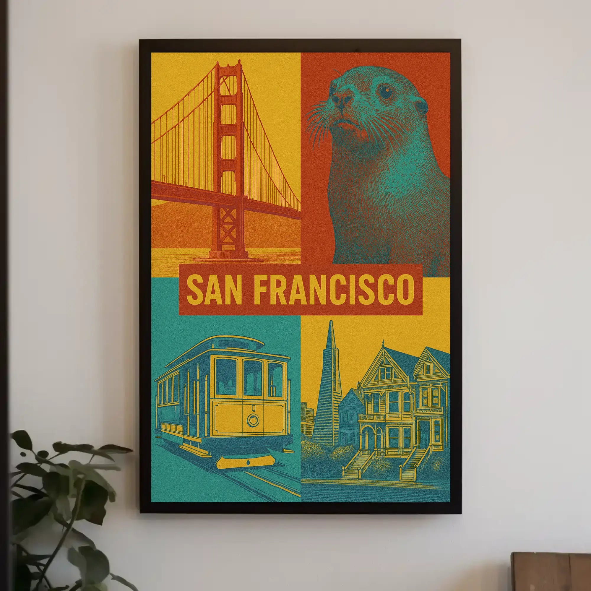 San Francisco Icons in Retro Travel Poster PosterGoat