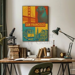 San Francisco Icons in Retro Travel Poster PosterGoat