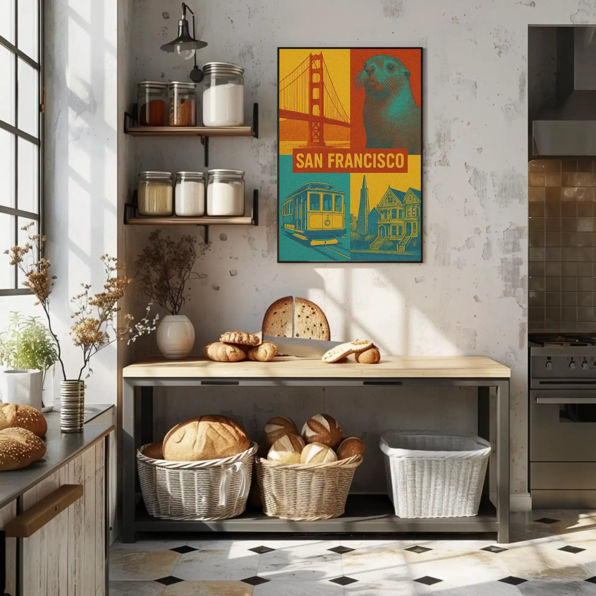San Francisco Icons in Retro Travel Poster PosterGoat