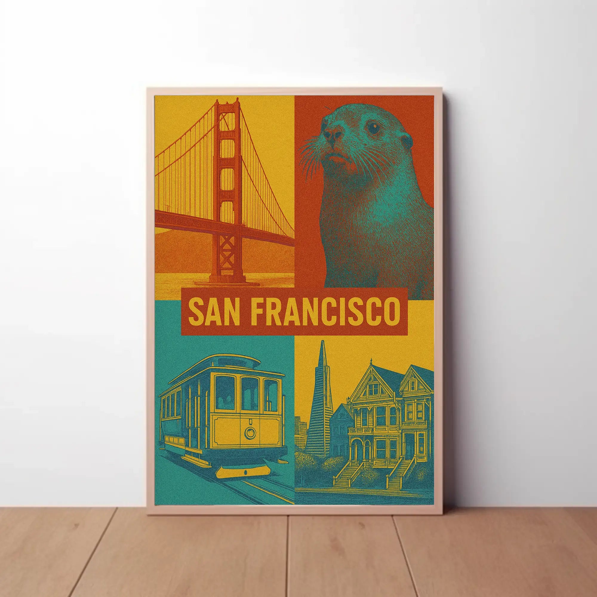 San Francisco Icons in Retro Travel Poster PosterGoat
