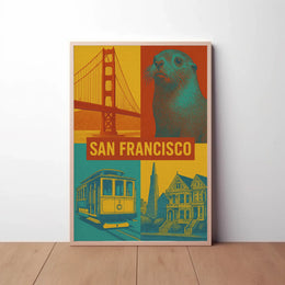 San Francisco Icons in Retro Travel Poster PosterGoat