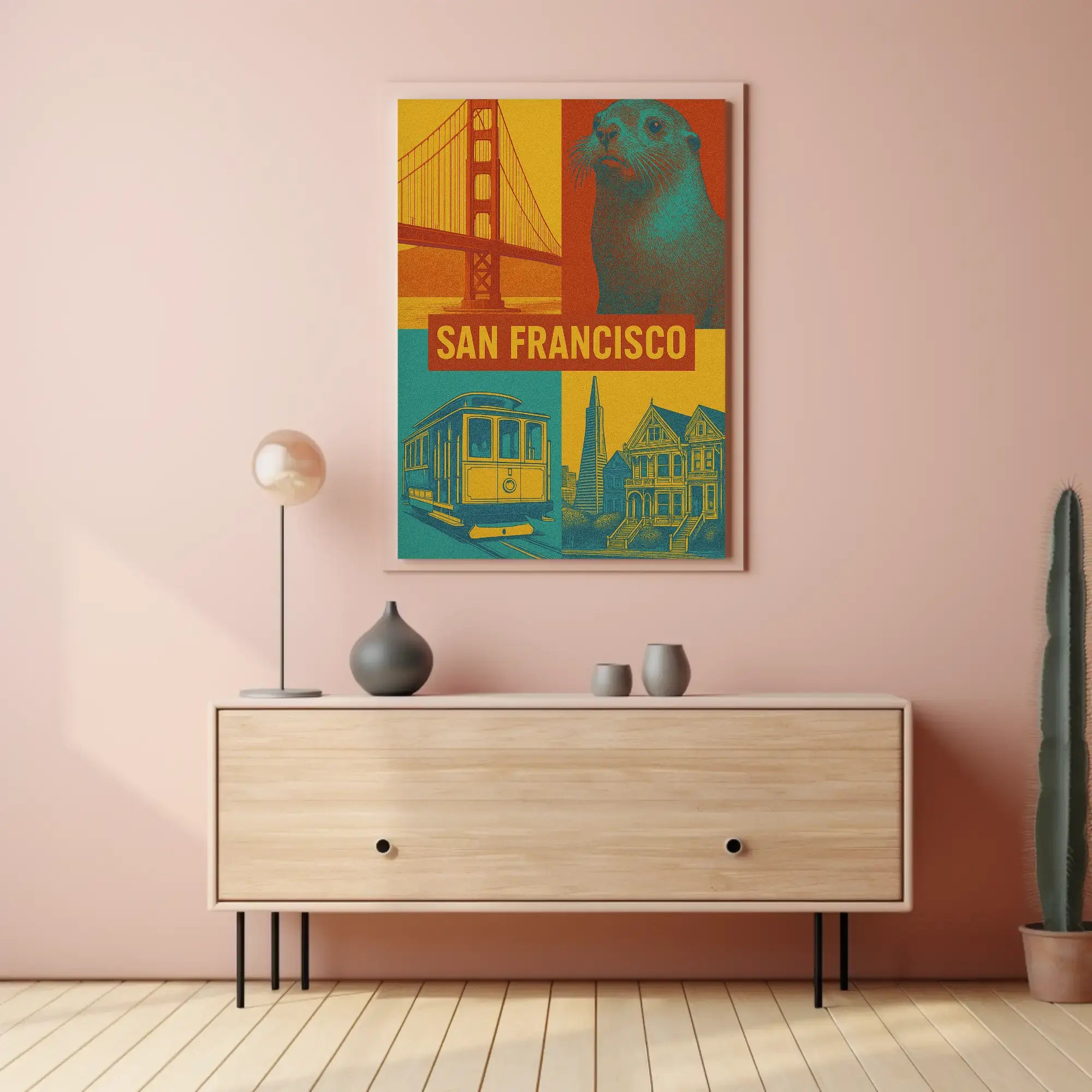 San Francisco Icons in Retro Travel Poster PosterGoat