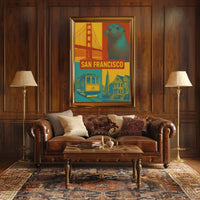 San Francisco Icons in Retro Travel Poster PosterGoat
