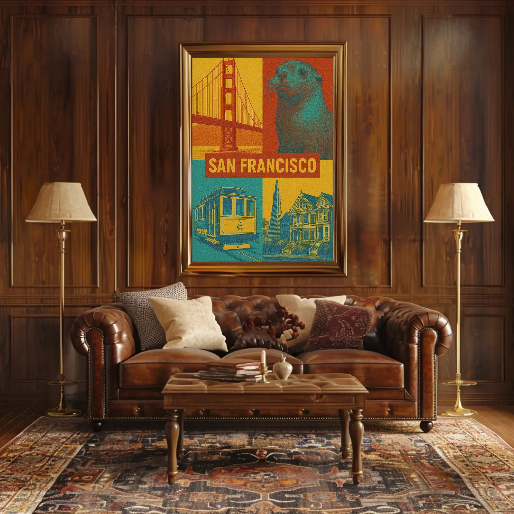 San Francisco Icons in Retro Travel Poster PosterGoat
