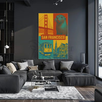 San Francisco Icons in Retro Travel Poster PosterGoat