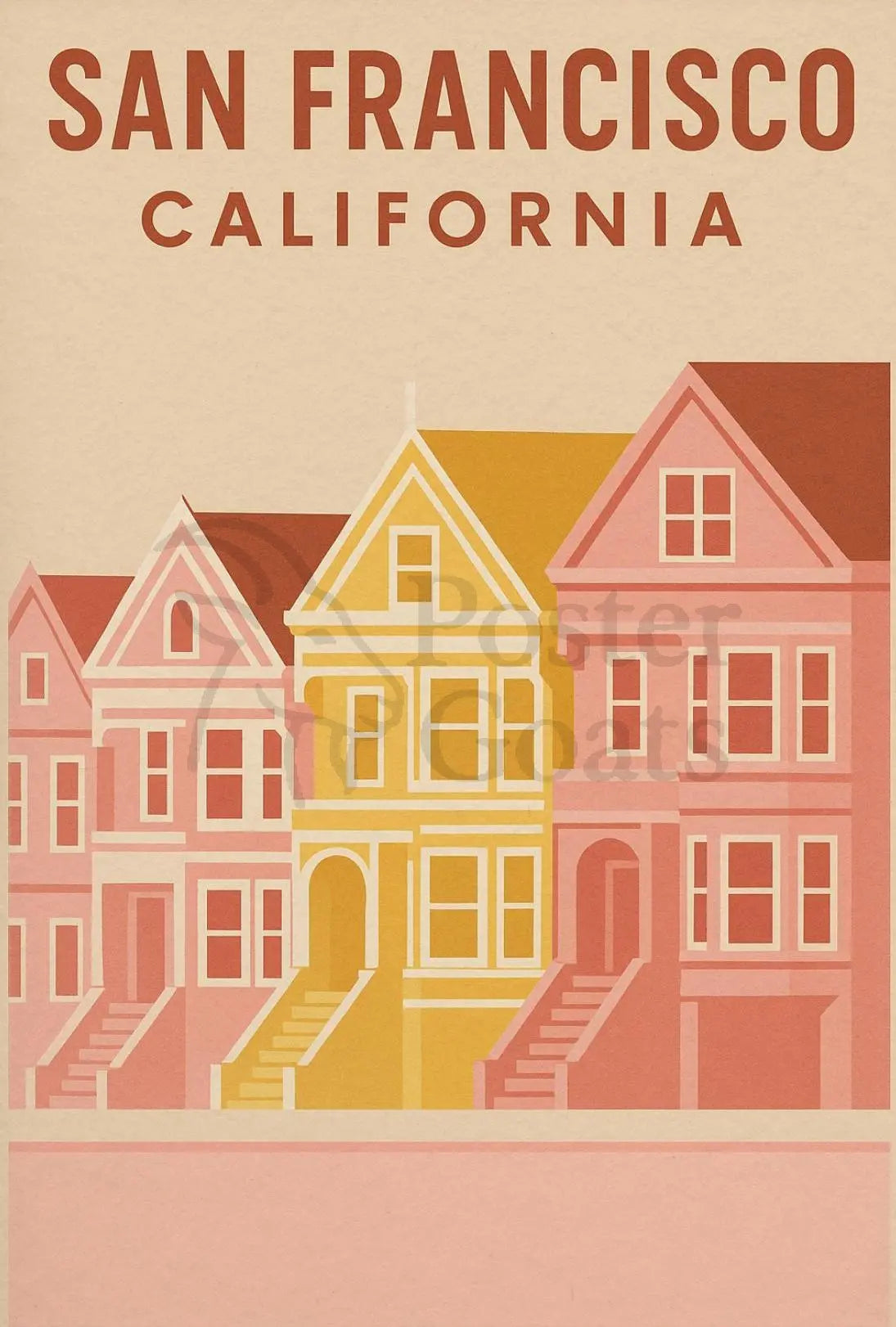 San Francisco's Painted Ladies Retro Travel Poster by Little Collectibles features colorful Victorian homes at Alamo Square.