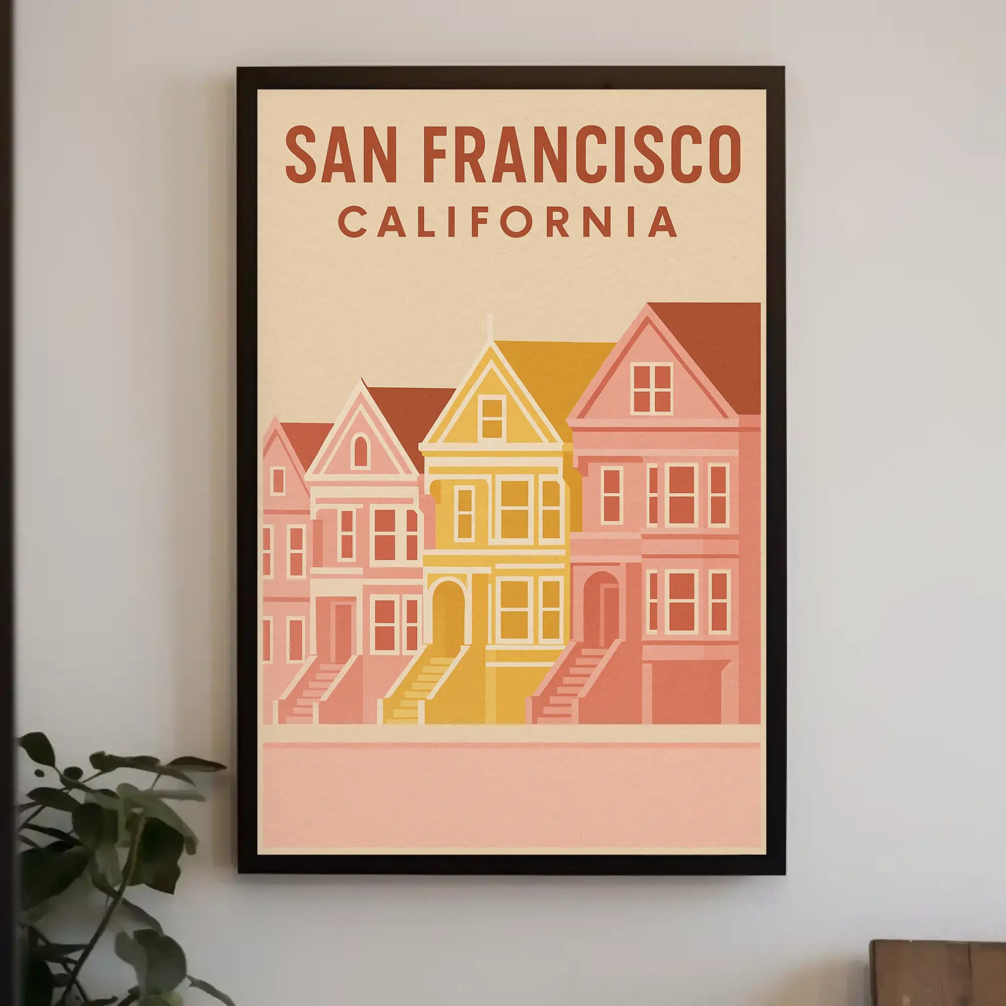San Francisco's Painted Ladies Retro Travel Poster by NiftyShoppers captures iconic Victorian homes at Alamo Square.