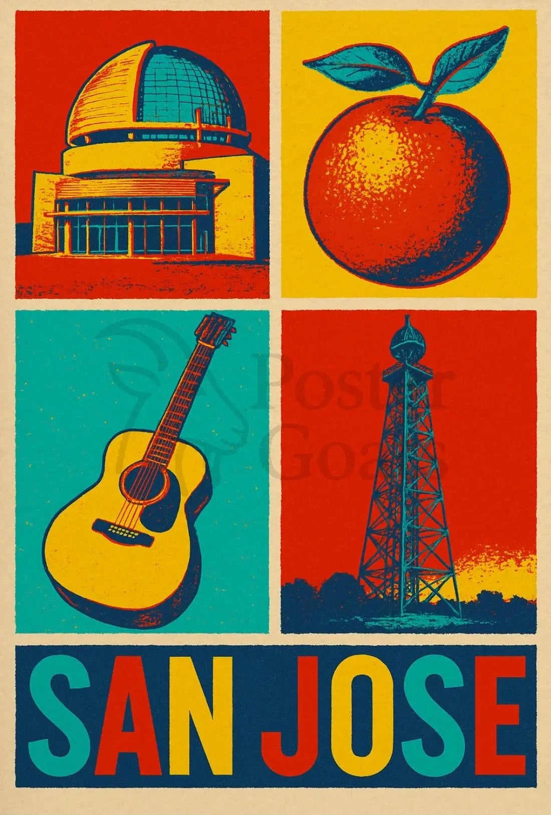 San Jose Illustrated Cityscape Cultural or Heritage Poster PosterGoat