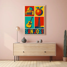 San Jose Illustrated Cityscape Cultural or Heritage Poster PosterGoat