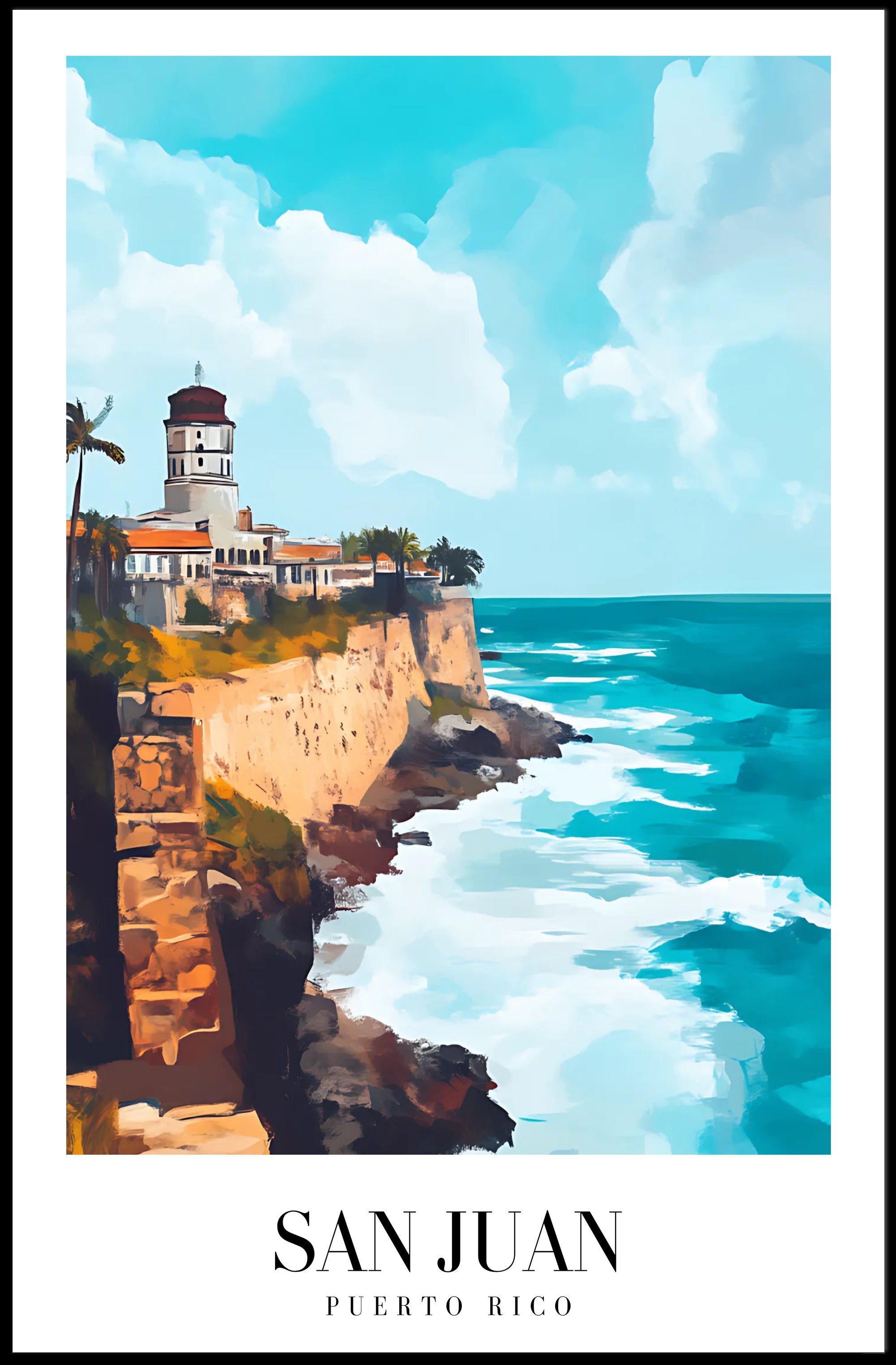 San Juan Coastal View Travel Poster PosterGoat