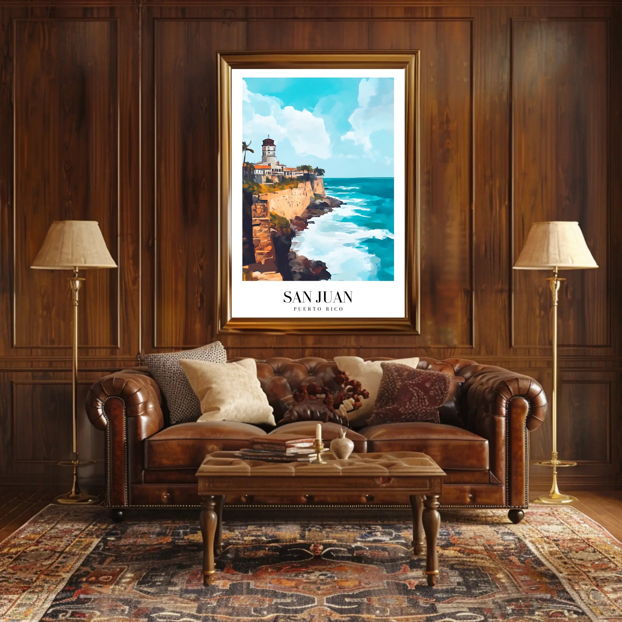 San Juan Coastal View Travel Poster PosterGoat