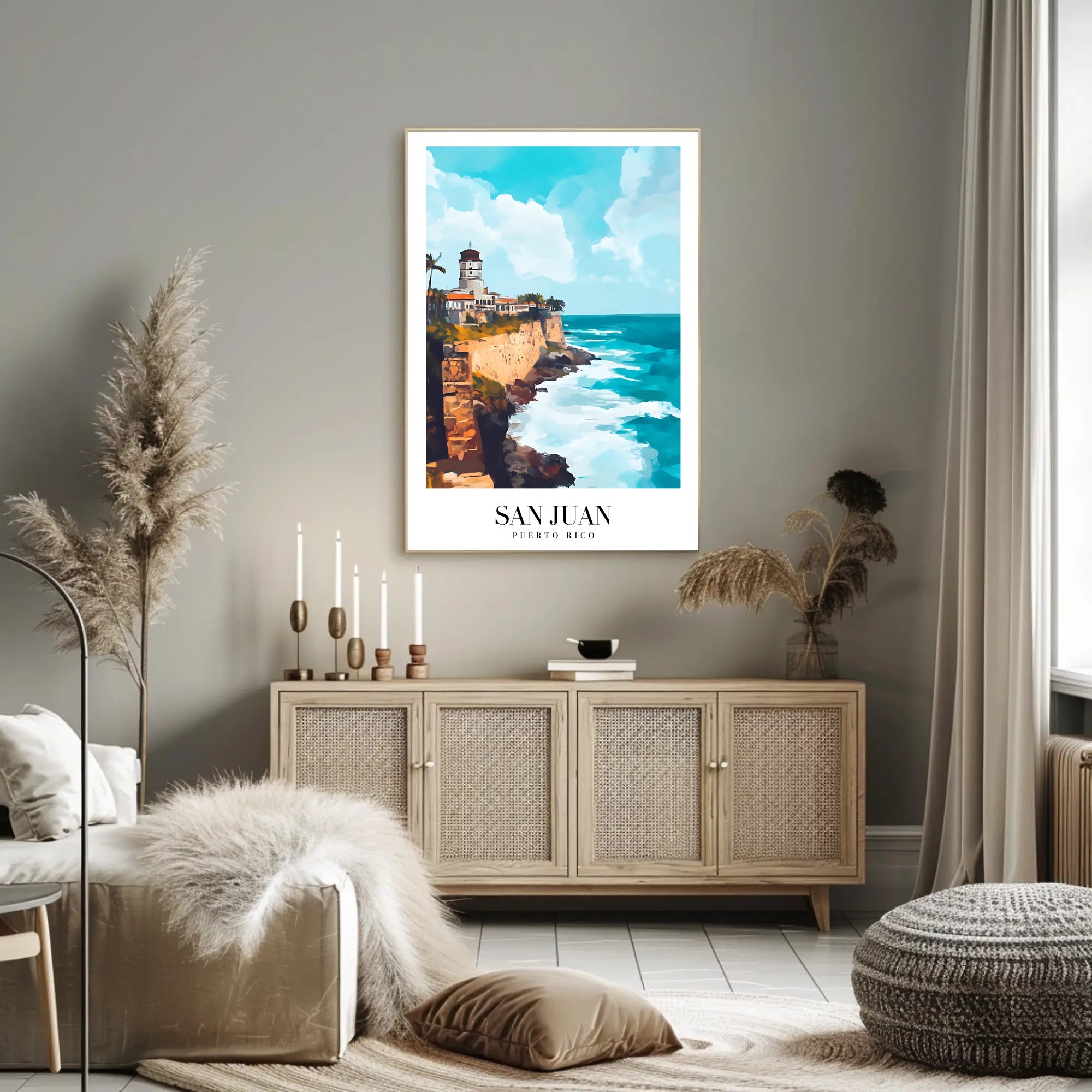 San Juan Coastal View Travel Poster PosterGoat