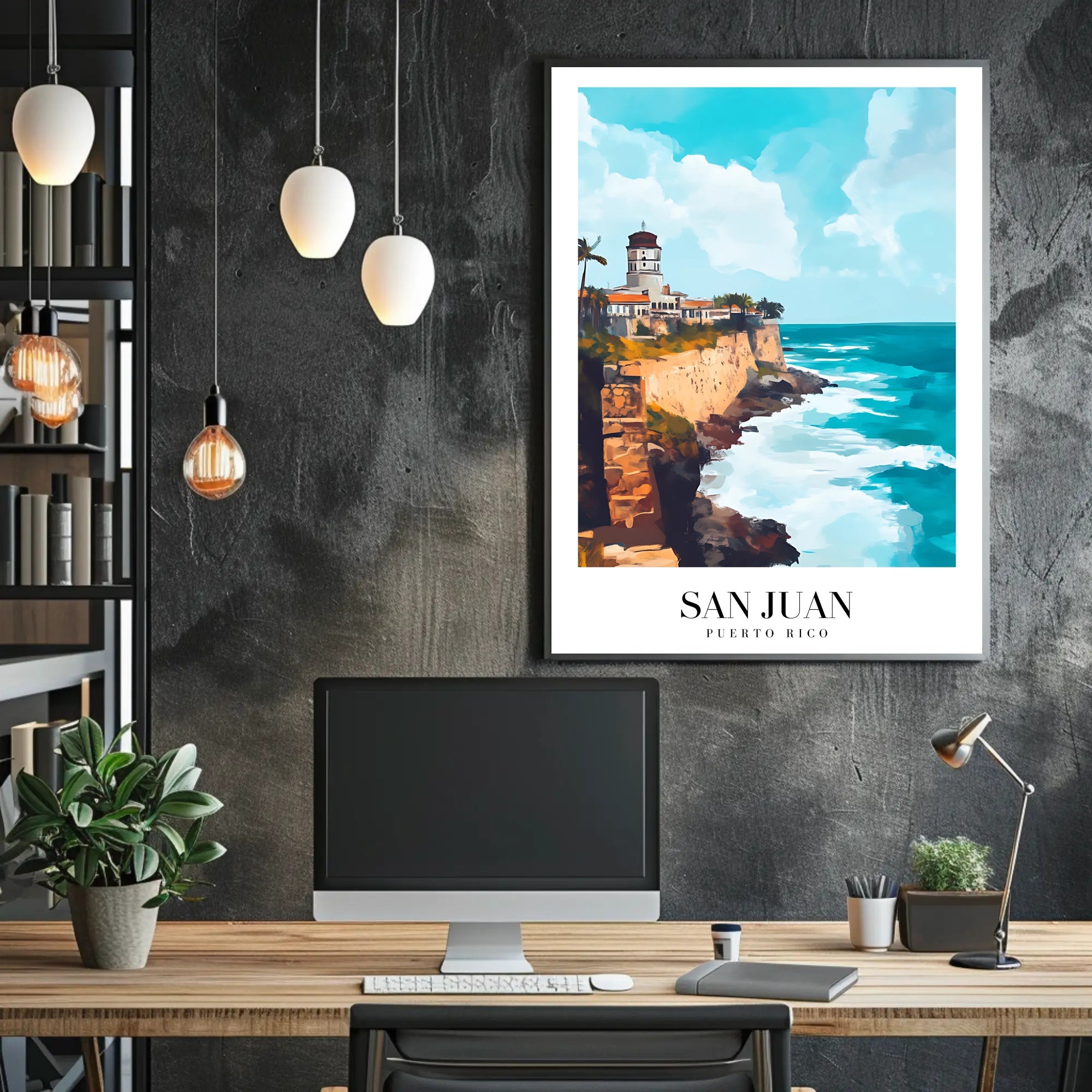 San Juan Coastal View Travel Poster PosterGoat