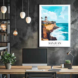 San Juan Coastal View Travel Poster PosterGoat