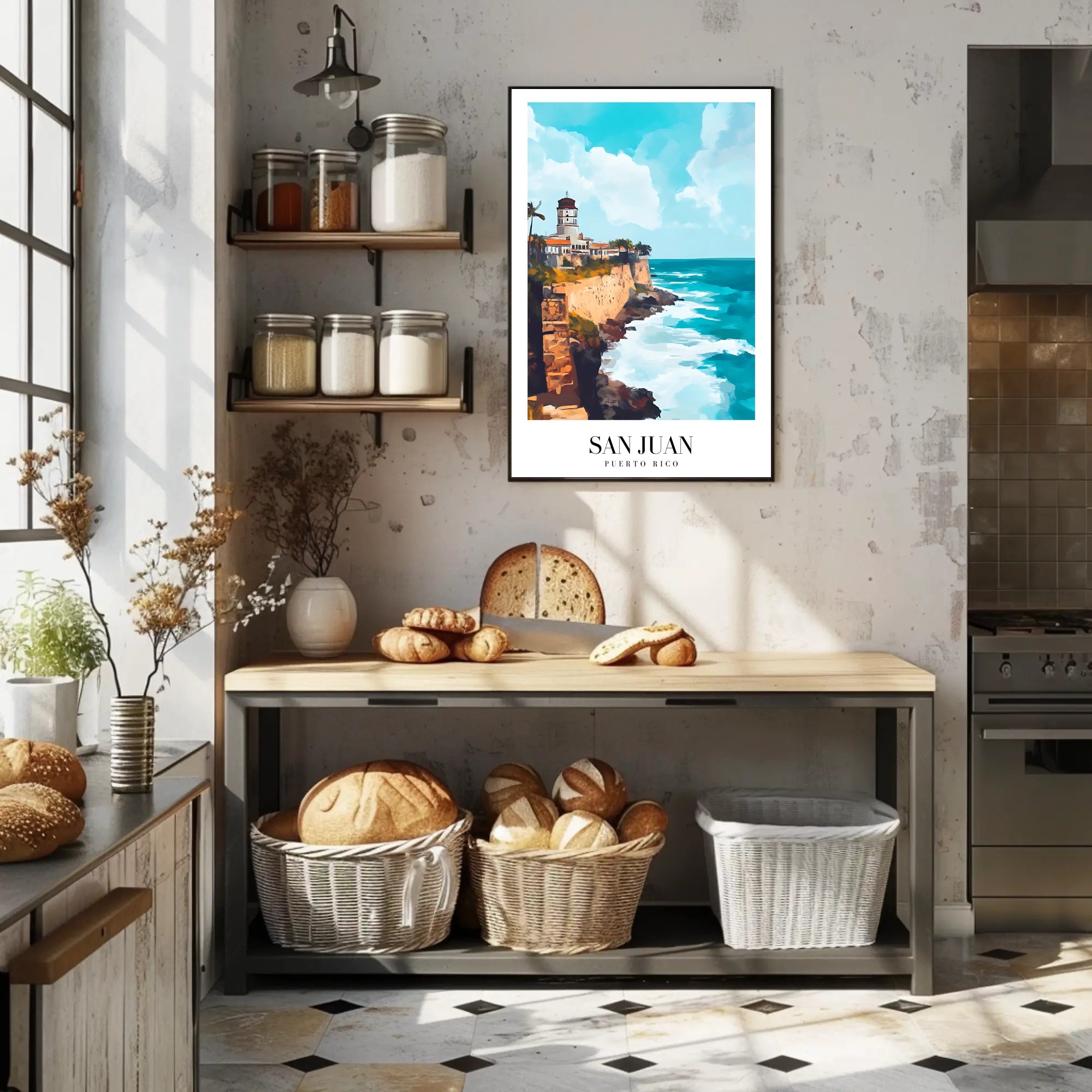 San Juan Coastal View Travel Poster PosterGoat