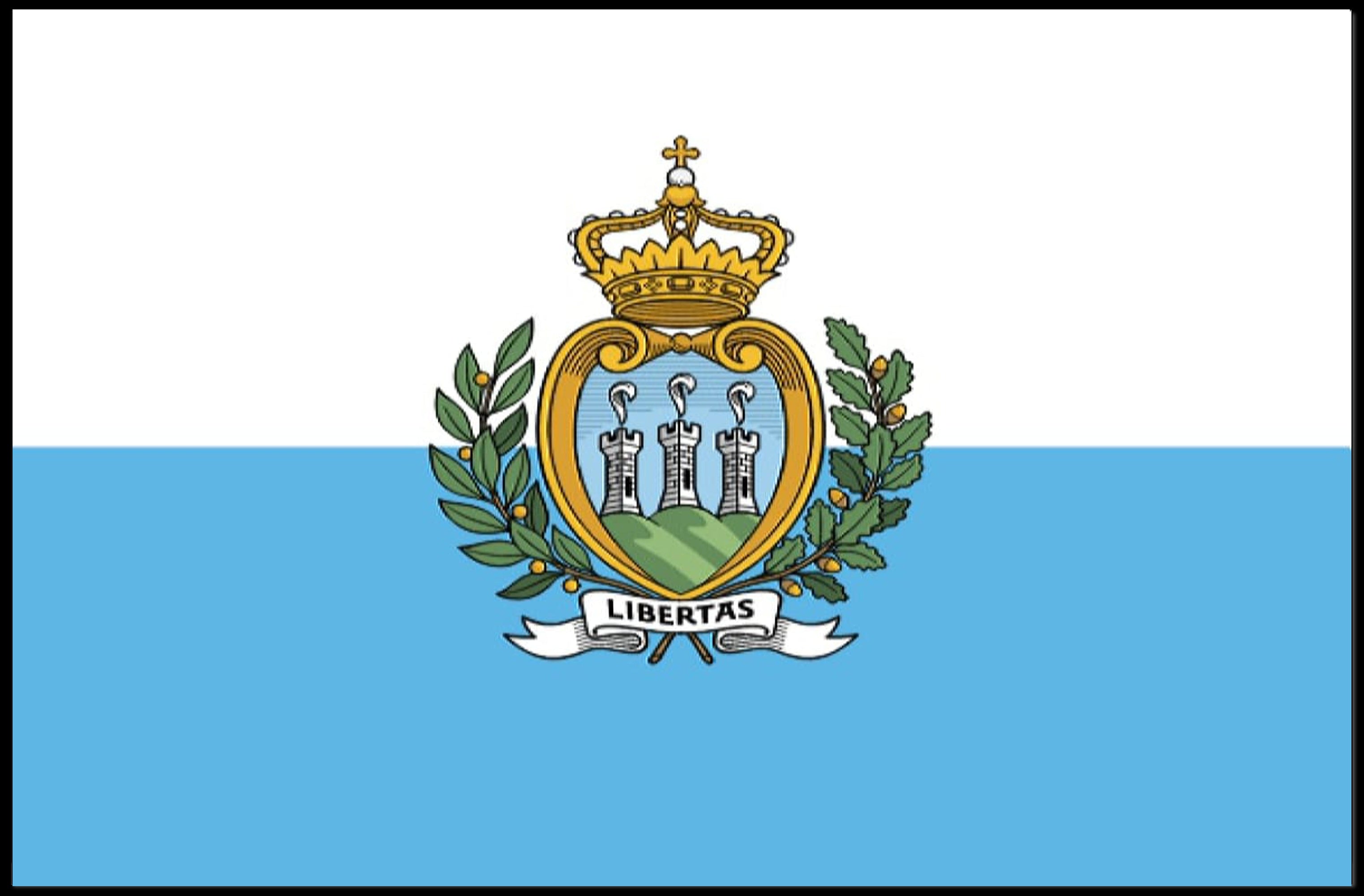 San Marino Flag with Heraldic Coat of Arms Country Flag Poster PosterGoat