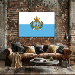 San Marino Flag with Heraldic Coat of Arms Country Flag Poster PosterGoat