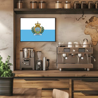 San Marino Flag with Heraldic Coat of Arms Country Flag Poster PosterGoat