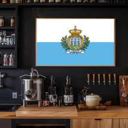 San Marino Flag with Heraldic Coat of Arms Country Flag Poster PosterGoat