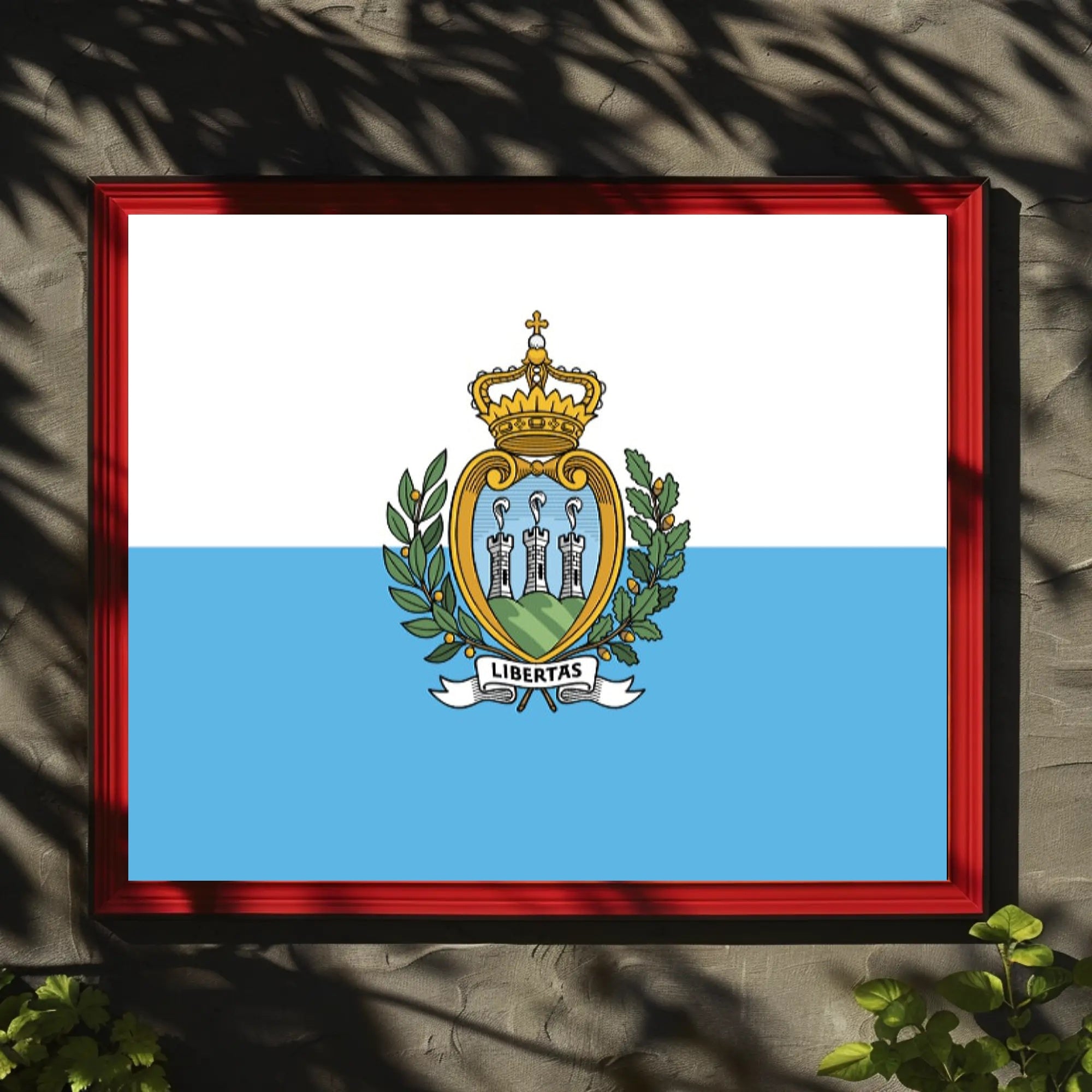 San Marino Flag with Heraldic Coat of Arms Country Flag Poster PosterGoat