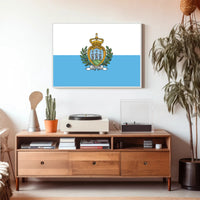 San Marino Flag with Heraldic Coat of Arms Country Flag Poster PosterGoat