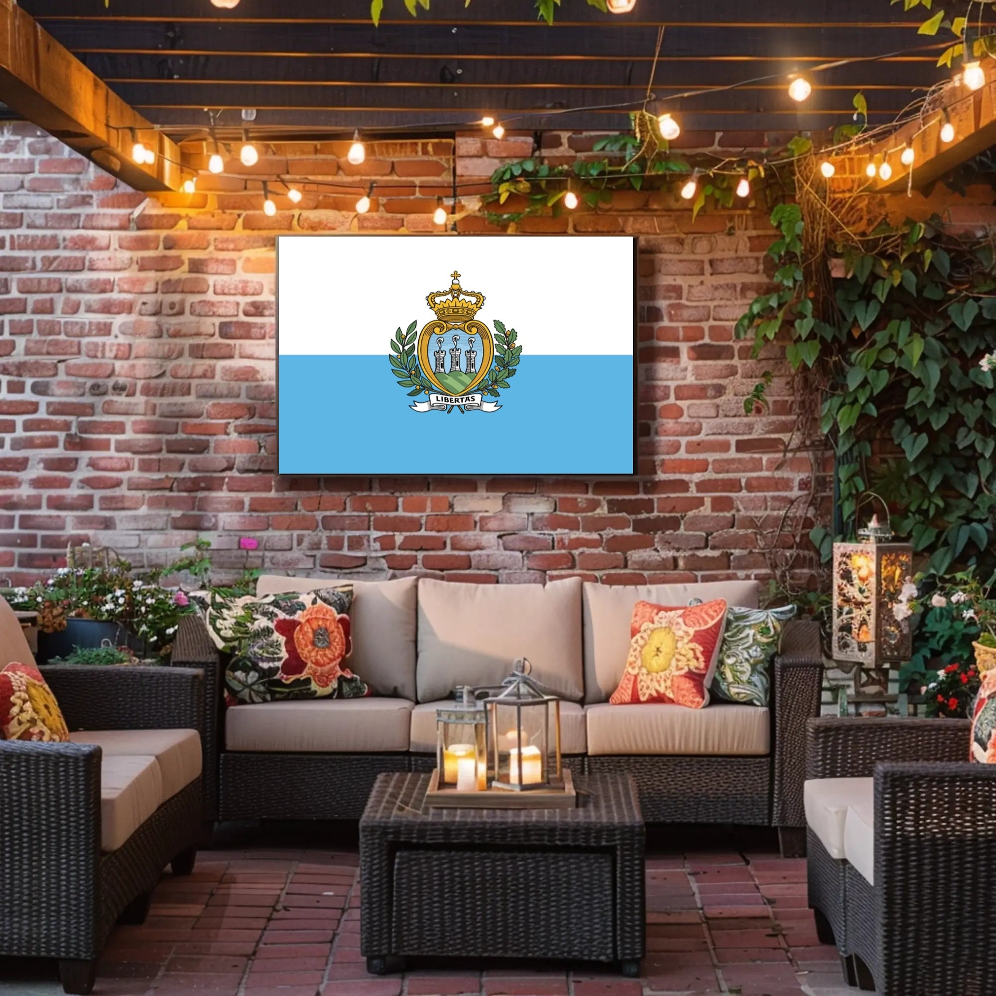 San Marino Flag with Heraldic Coat of Arms Country Flag Poster PosterGoat