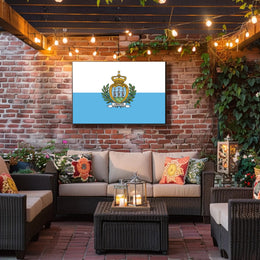 San Marino Flag with Heraldic Coat of Arms Country Flag Poster PosterGoat