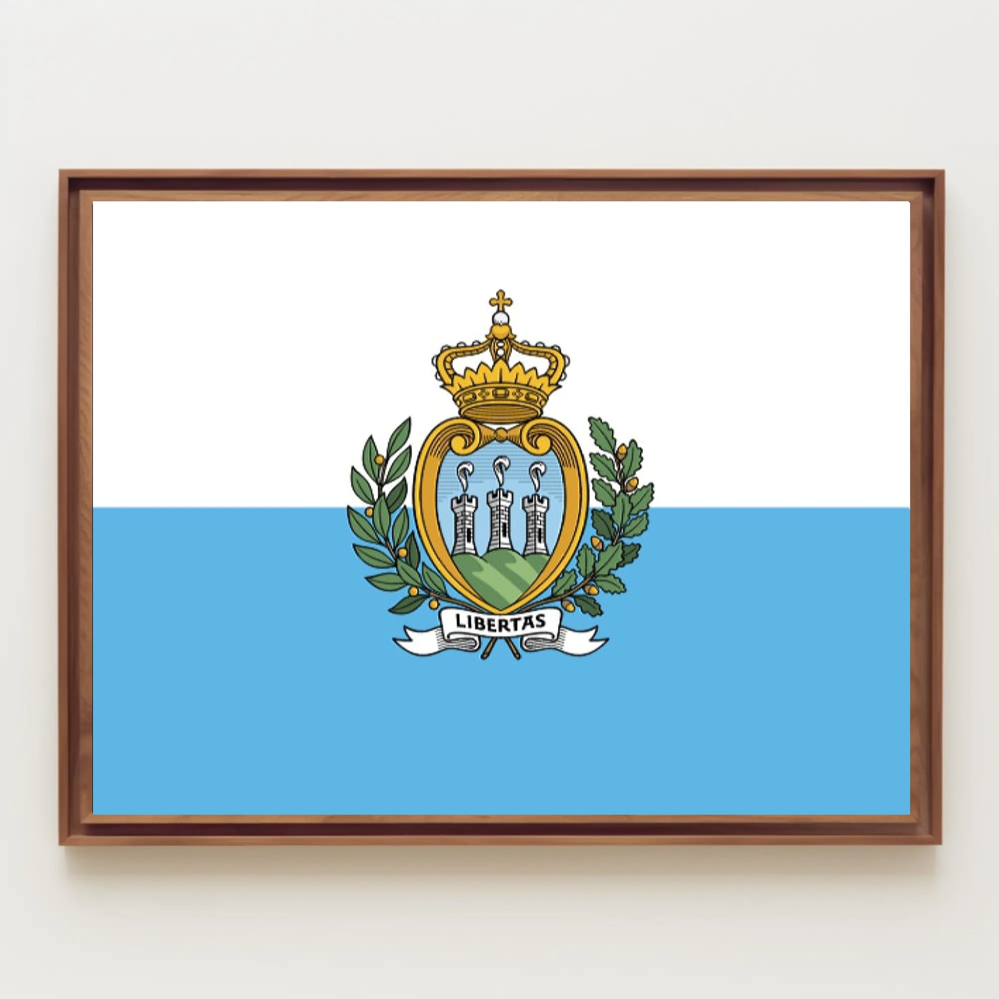 San Marino Flag with Heraldic Coat of Arms Country Flag Poster PosterGoat