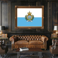 San Marino Flag with Heraldic Coat of Arms Country Flag Poster PosterGoat