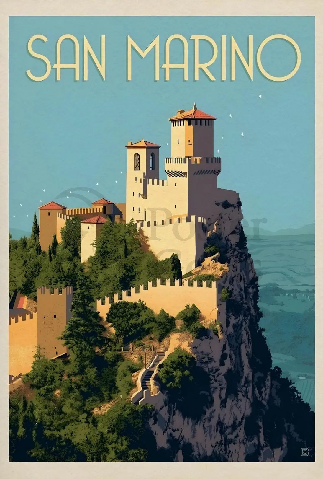 San Marino Fortress Vintage Travel Poster PosterGoat