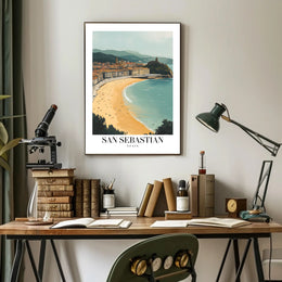 San Sebastian Beach Cityscape Travel Poster PosterGoat