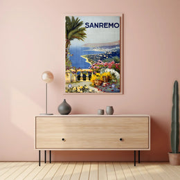 Sanremo Vintage Travel Poster: Elegant Coastal Terrace Scene PosterGoat