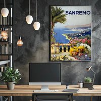 Sanremo Vintage Travel Poster: Elegant Coastal Terrace Scene PosterGoat