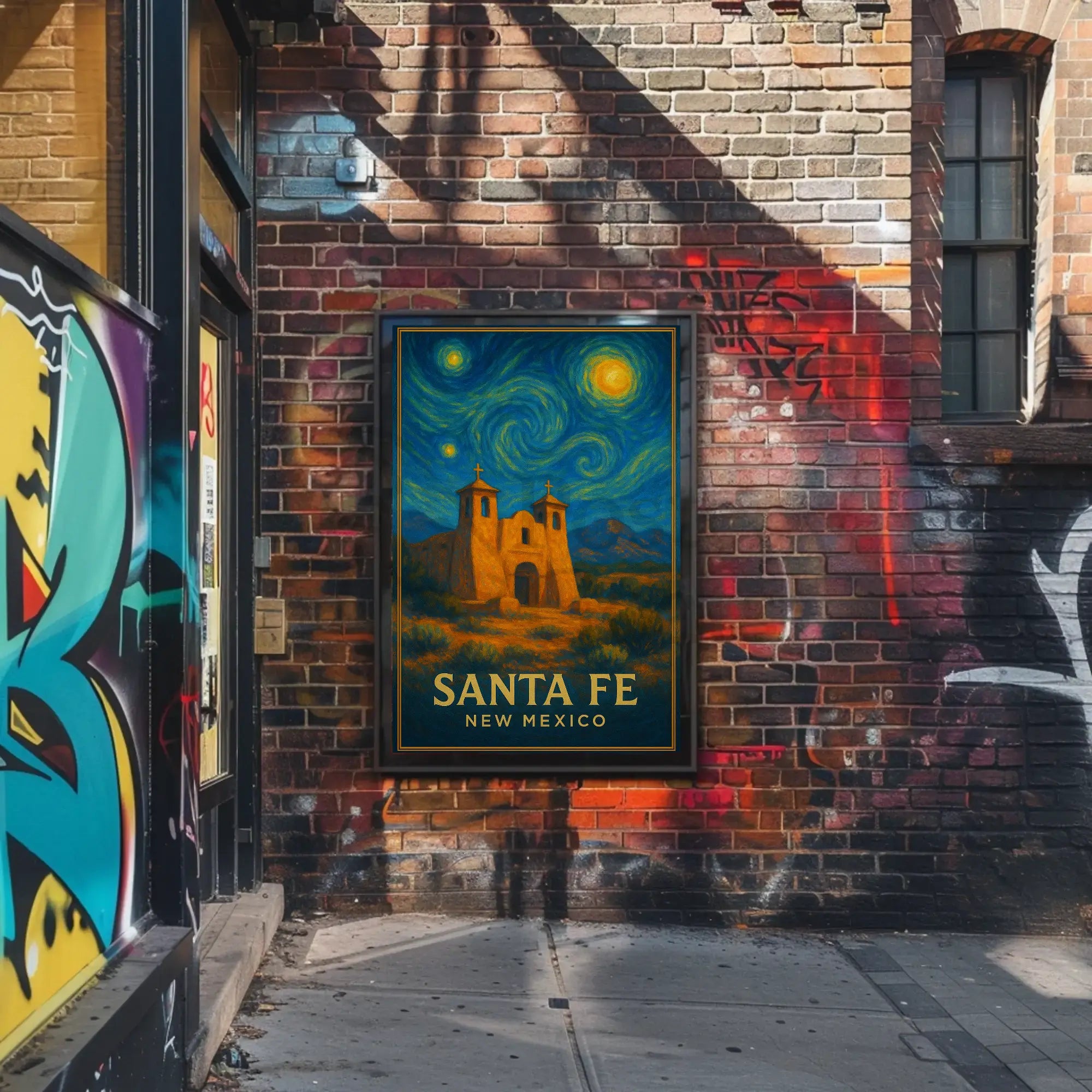 Santa Fe Church Night Sky Heritage Poster PosterGoat