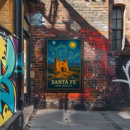 Santa Fe Church Night Sky Heritage Poster PosterGoat