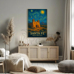 Santa Fe Church Night Sky Heritage Poster PosterGoat