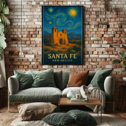 Santa Fe Church Night Sky Heritage Poster PosterGoat