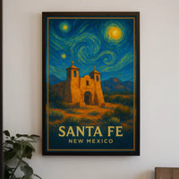 Santa Fe Church Night Sky Heritage Poster PosterGoat
