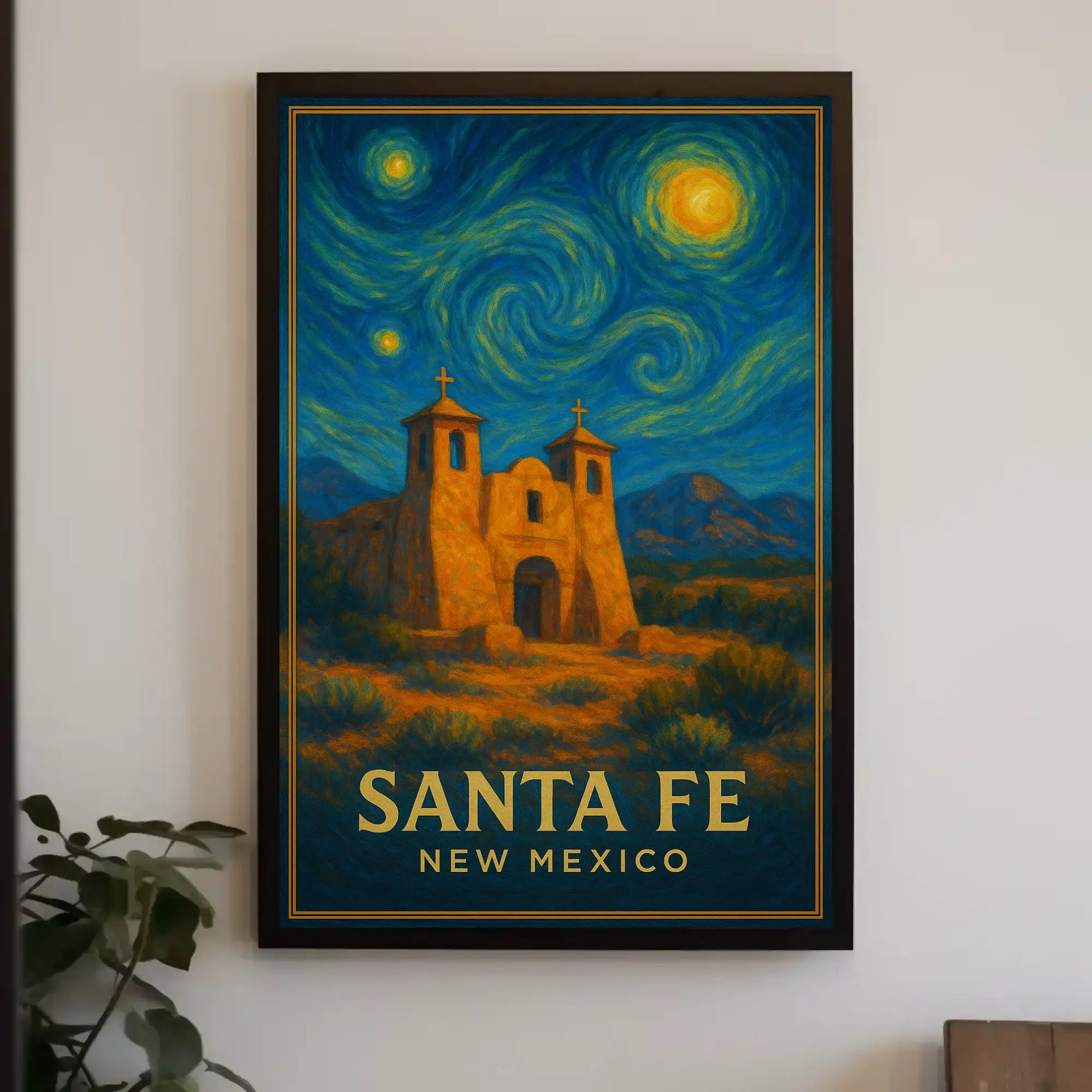 Santa Fe Church Night Sky Heritage Poster PosterGoat