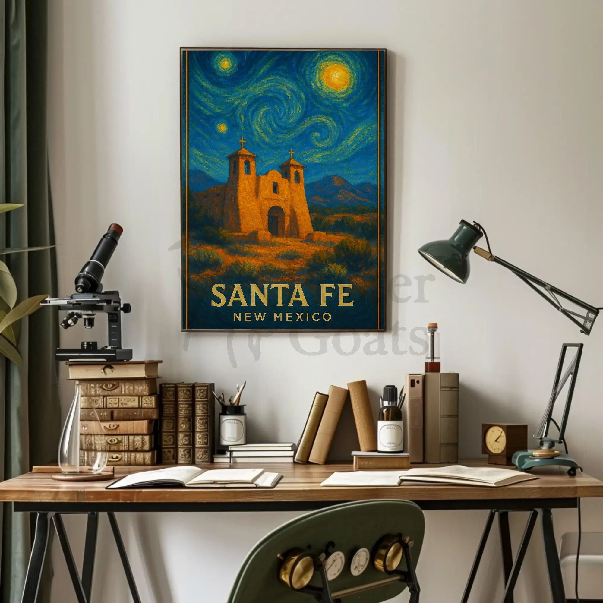 Santa Fe Church Night Sky Heritage Poster PosterGoat