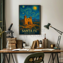 Santa Fe Church Night Sky Heritage Poster PosterGoat