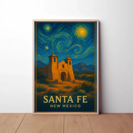 Santa Fe Church Night Sky Heritage Poster PosterGoat