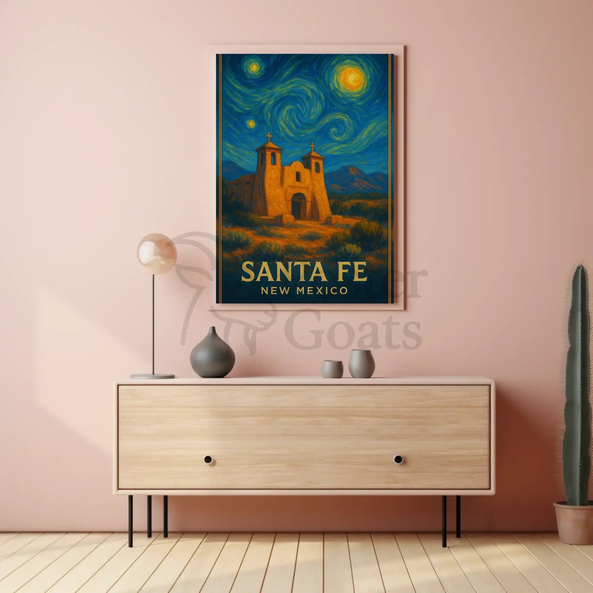 Santa Fe Church Night Sky Heritage Poster PosterGoat