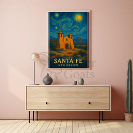 Santa Fe Church Night Sky Heritage Poster PosterGoat