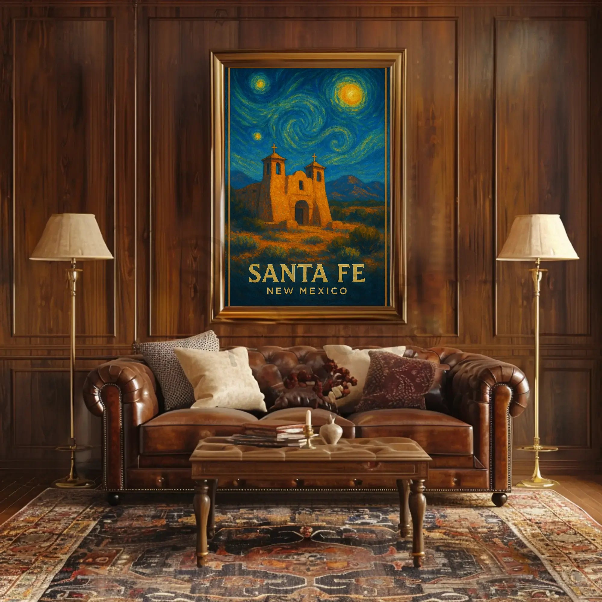 Santa Fe Church Night Sky Heritage Poster PosterGoat