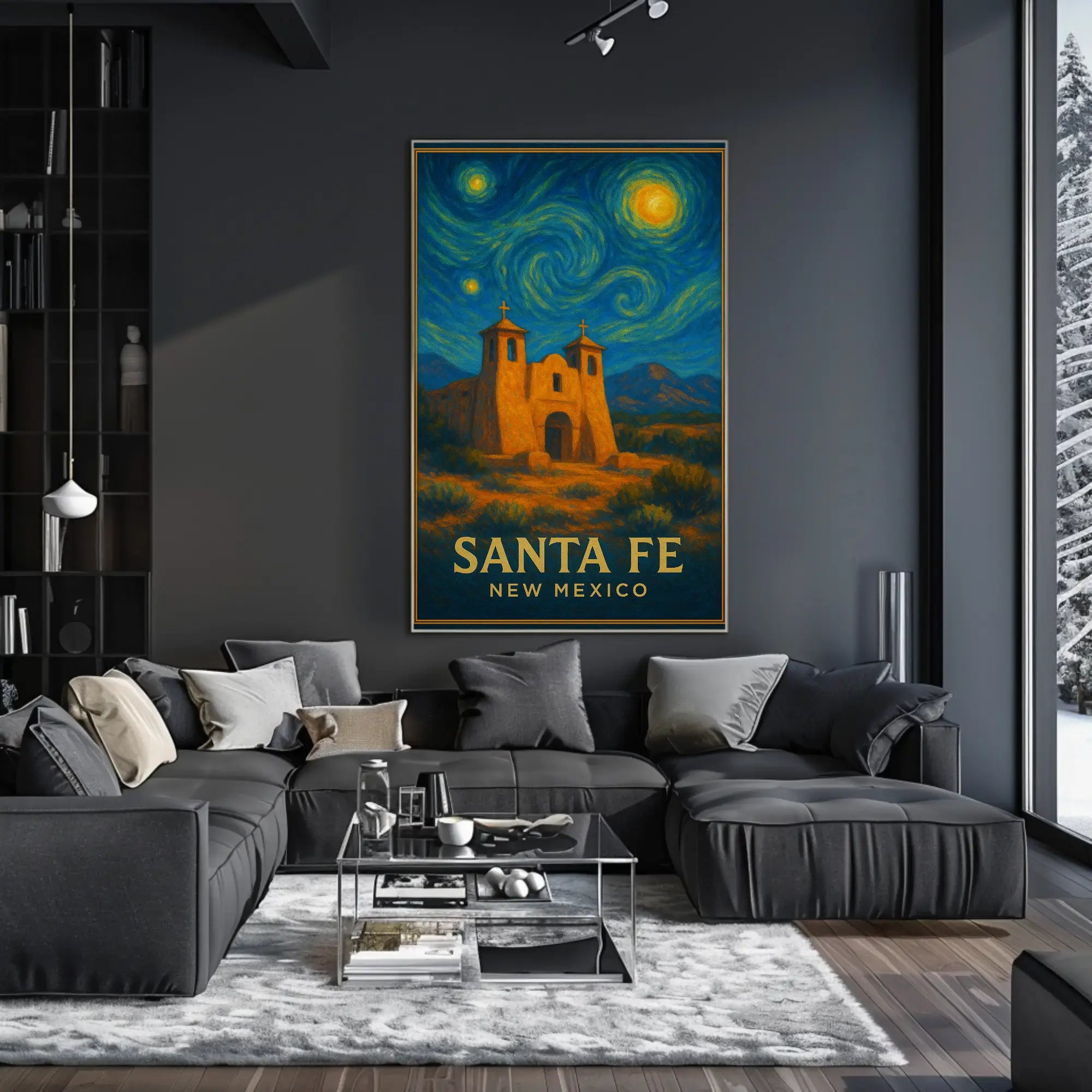Santa Fe Church Night Sky Heritage Poster PosterGoat