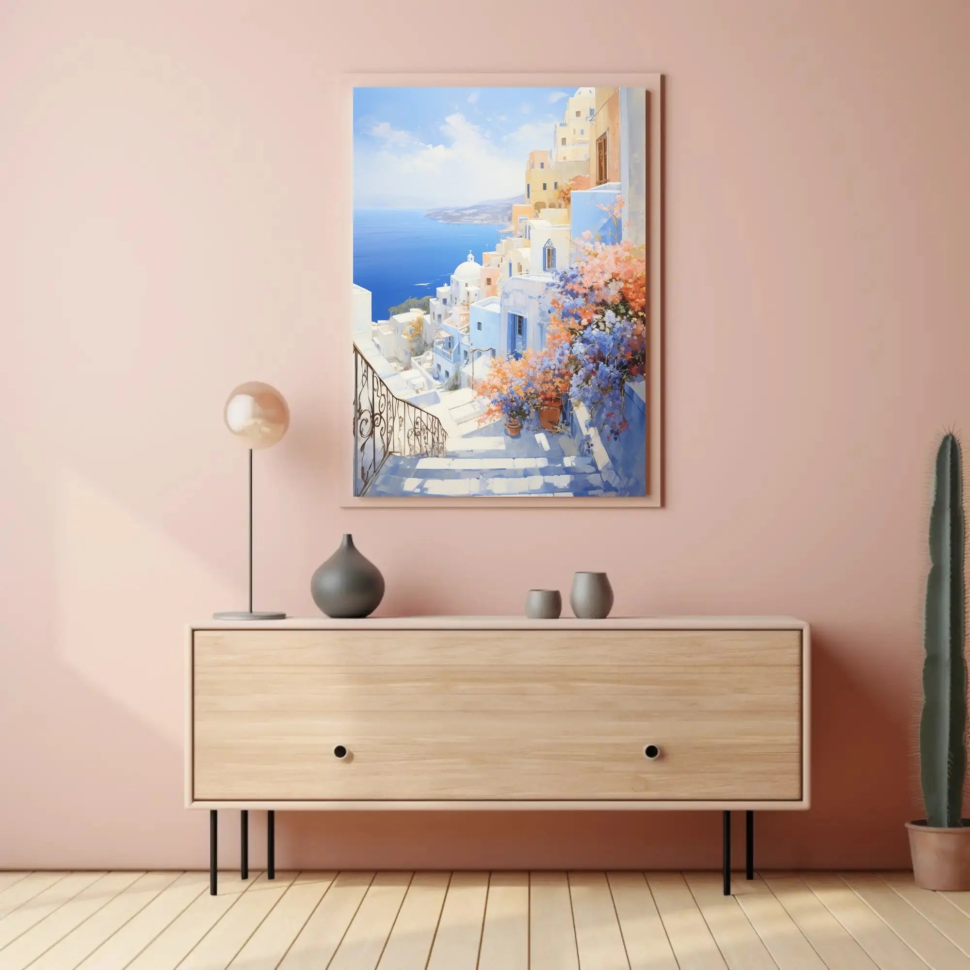 Santorini Coastal Serenity, Travel Poster PosterGoat