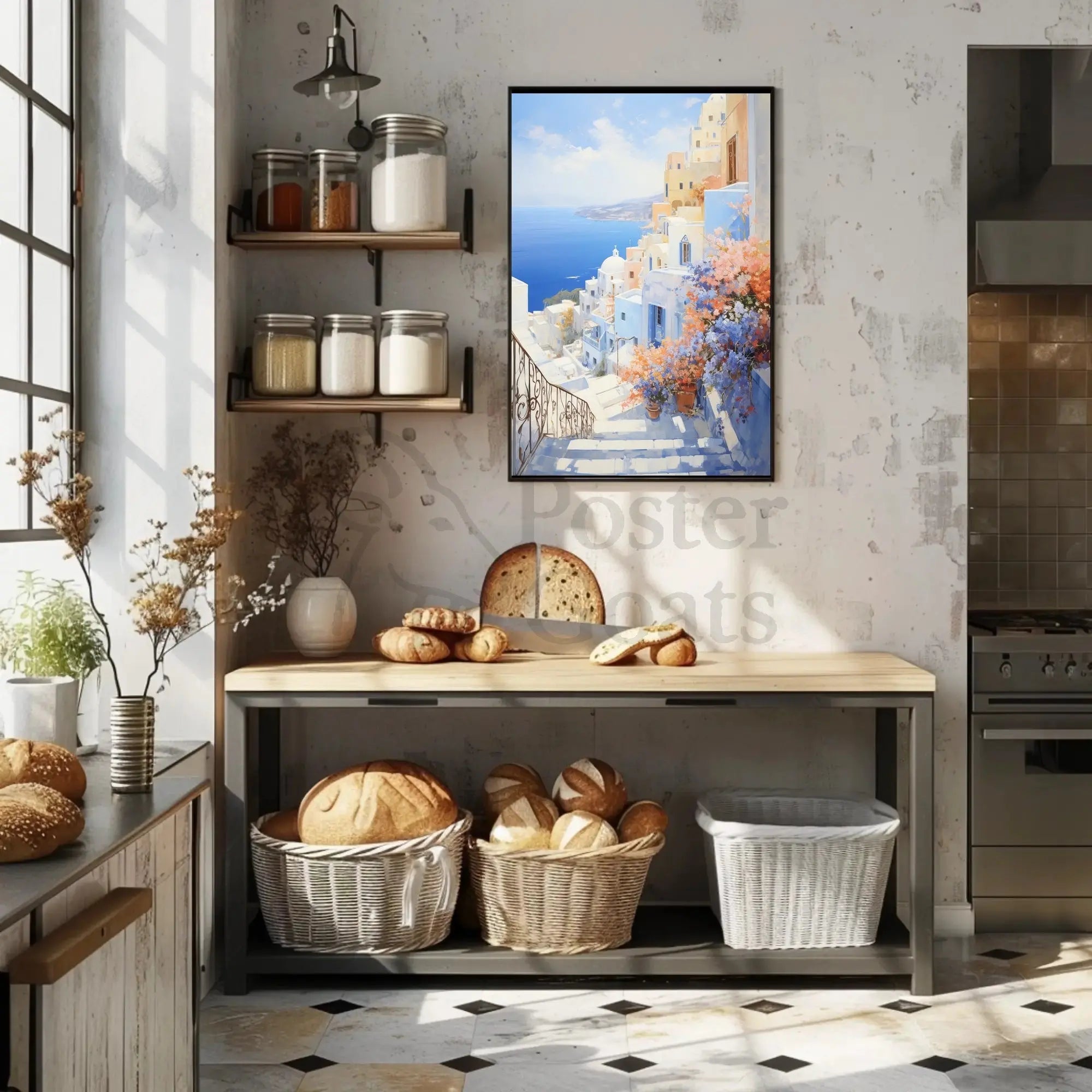 Santorini Coastal Serenity, Travel Poster PosterGoat