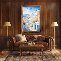 Santorini Coastal Town Watercolor: Tranquil Travel Poster PosterGoat